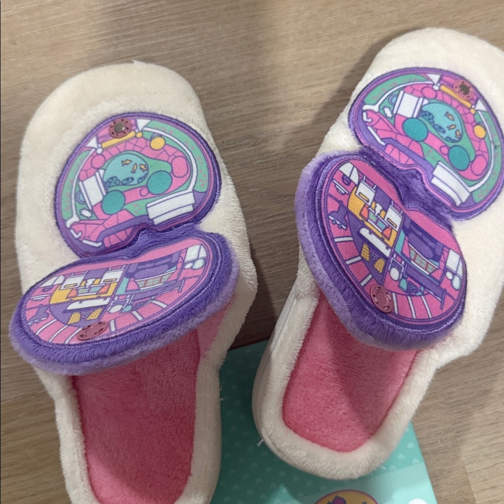 Polly Pocket Women's Cream Slippers with Pink & Purple Accents - Picture 7 of 9